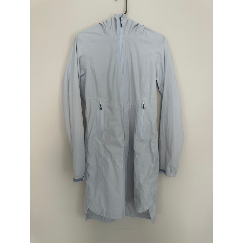 Outdoor Research Womens Long Rain Parka Jacket Gray Hooded Full Zip Size L
